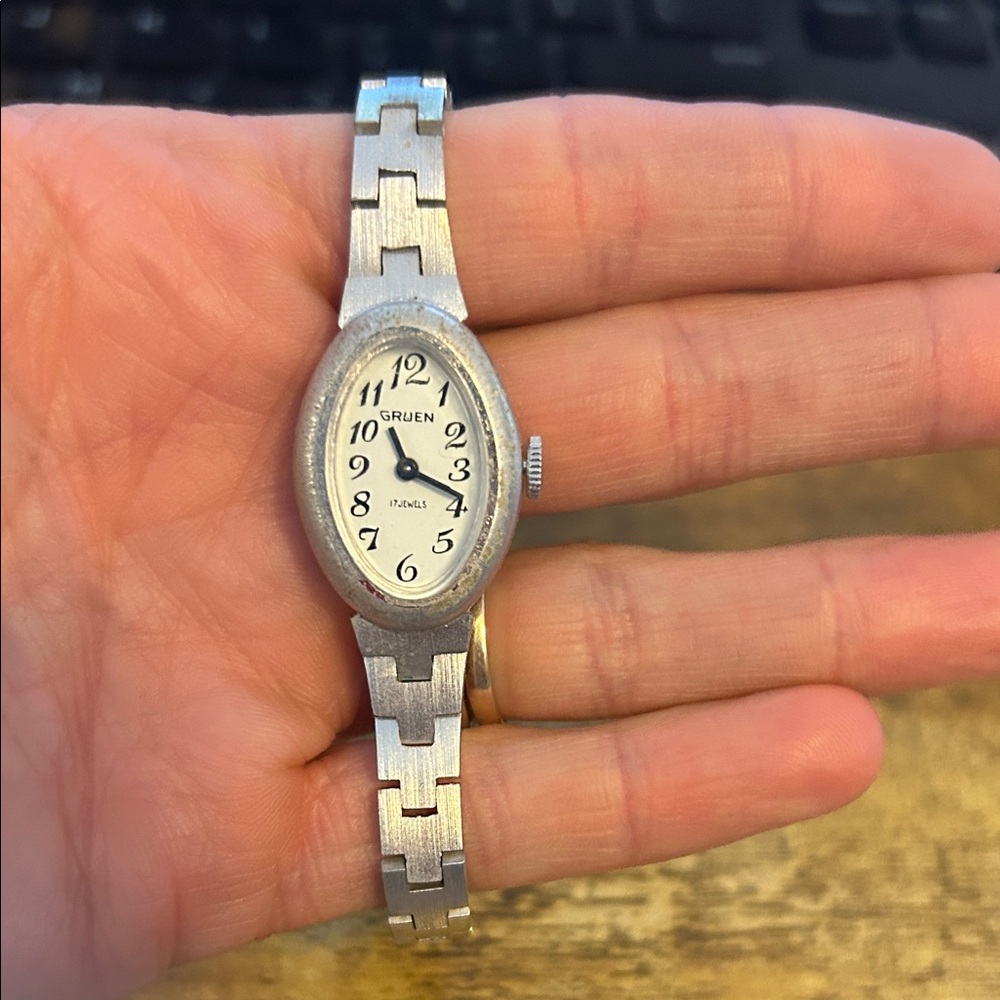 Gruen Women's Silver Oval Dress Watch - Brushed Stainless Look